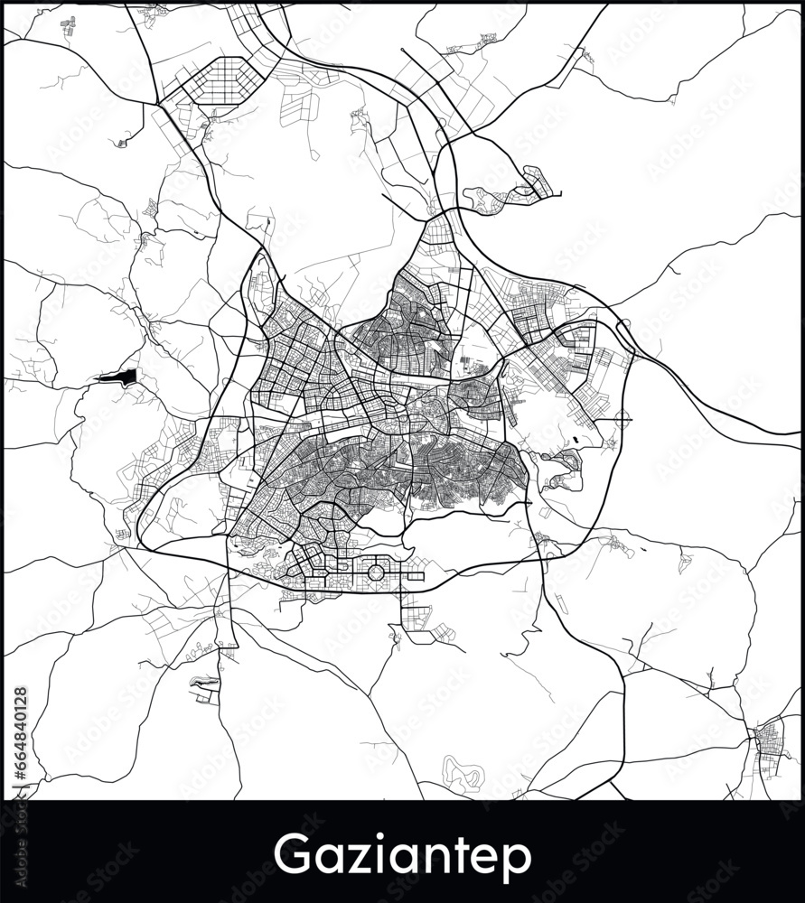 Gaziantep Minimal City Map (Turkey, Asia) black white vector illustration