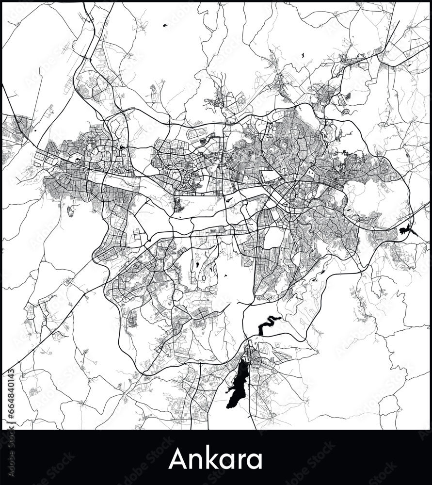 Ankara Minimal City Map (Turkey, Asia) black white vector illustration