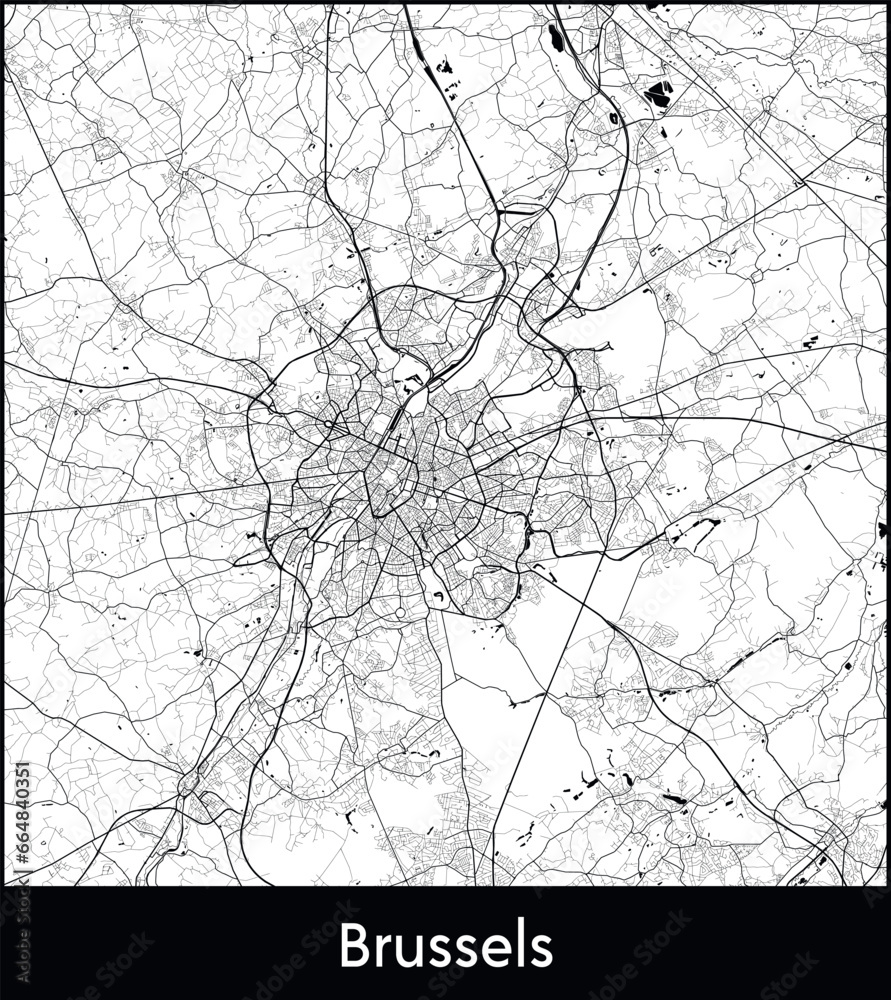 Fototapeta premium Brussels Minimal City Map (Belgium, Europe) black white vector illustration