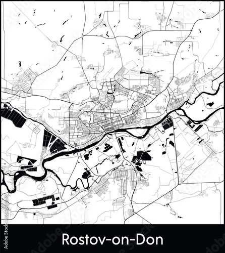 Rostov on Don Minimal City Map (Russia, Europe) black white vector illustration