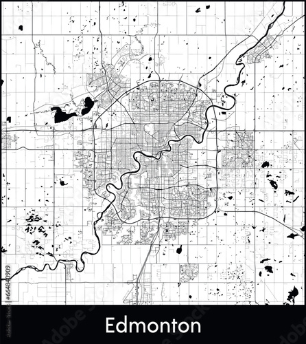 Edmonton Minimal City Map (Canada, North America) black white vector illustration
