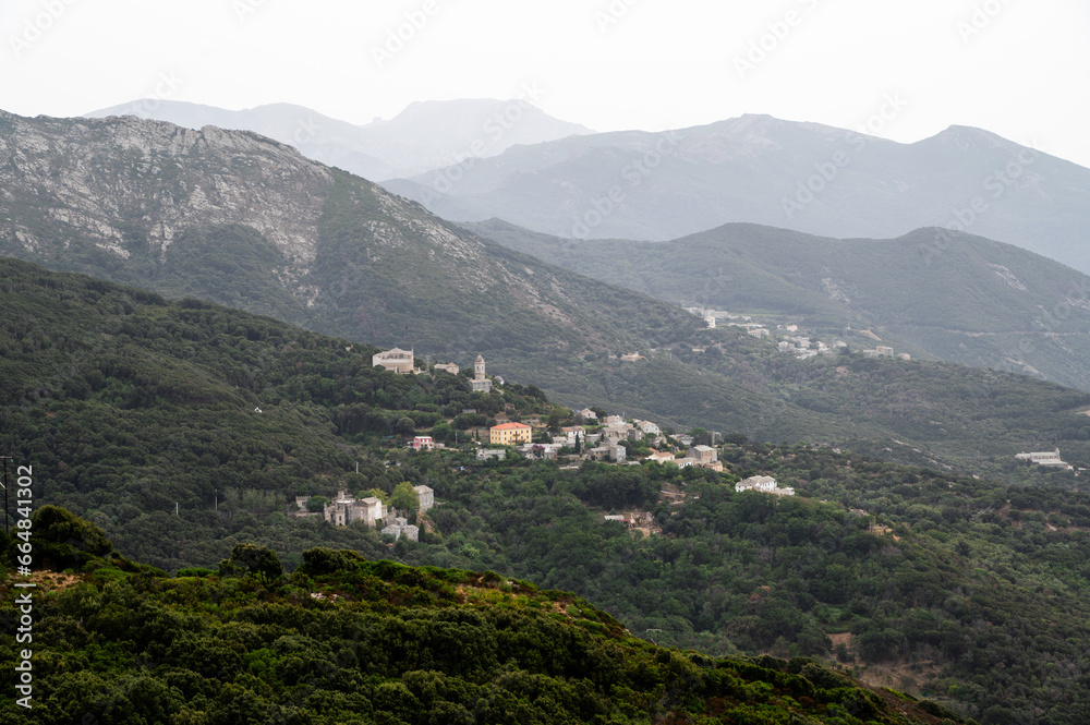 View op Cap  Corse in Corsica with Luro, Pino, Canari, Alba and Genoese tower