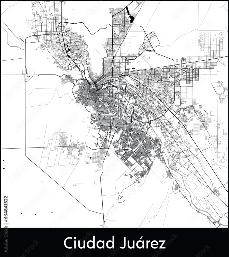 Fototapeta premium Ciudad Juarez Minimal City Map (Mexico, North America) black white vector illustration