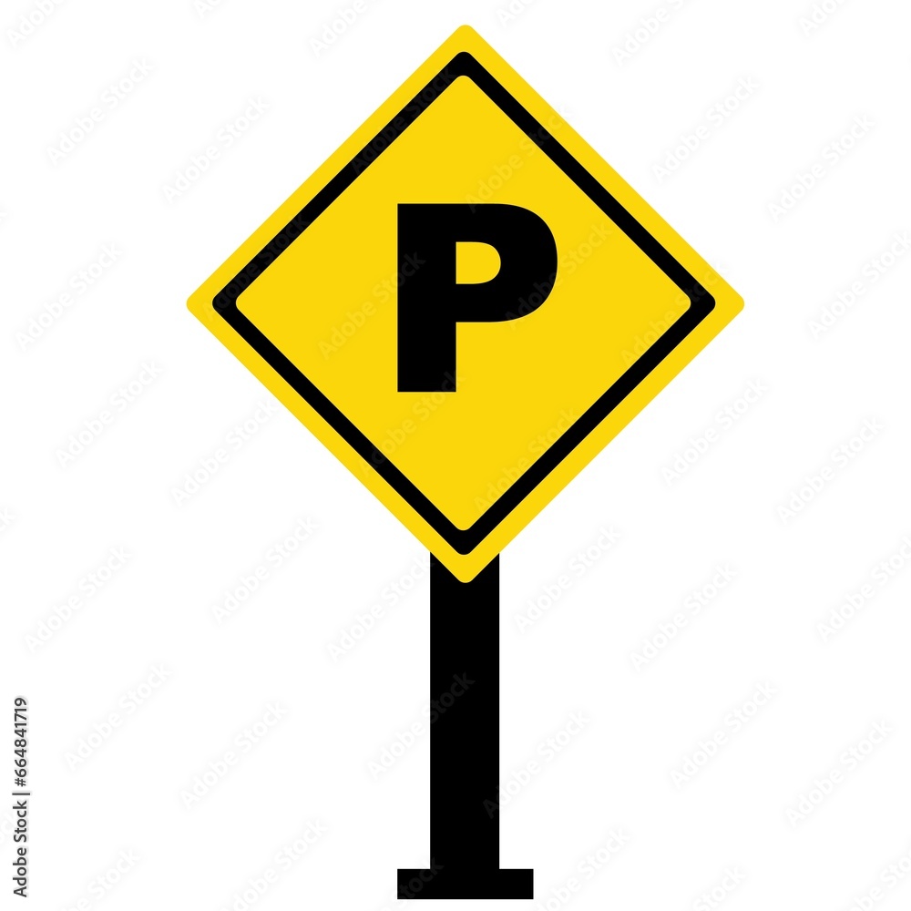 Yellow highway board with information about parking lots or parking areas Yellow highway board with information about parking lots or parking areas