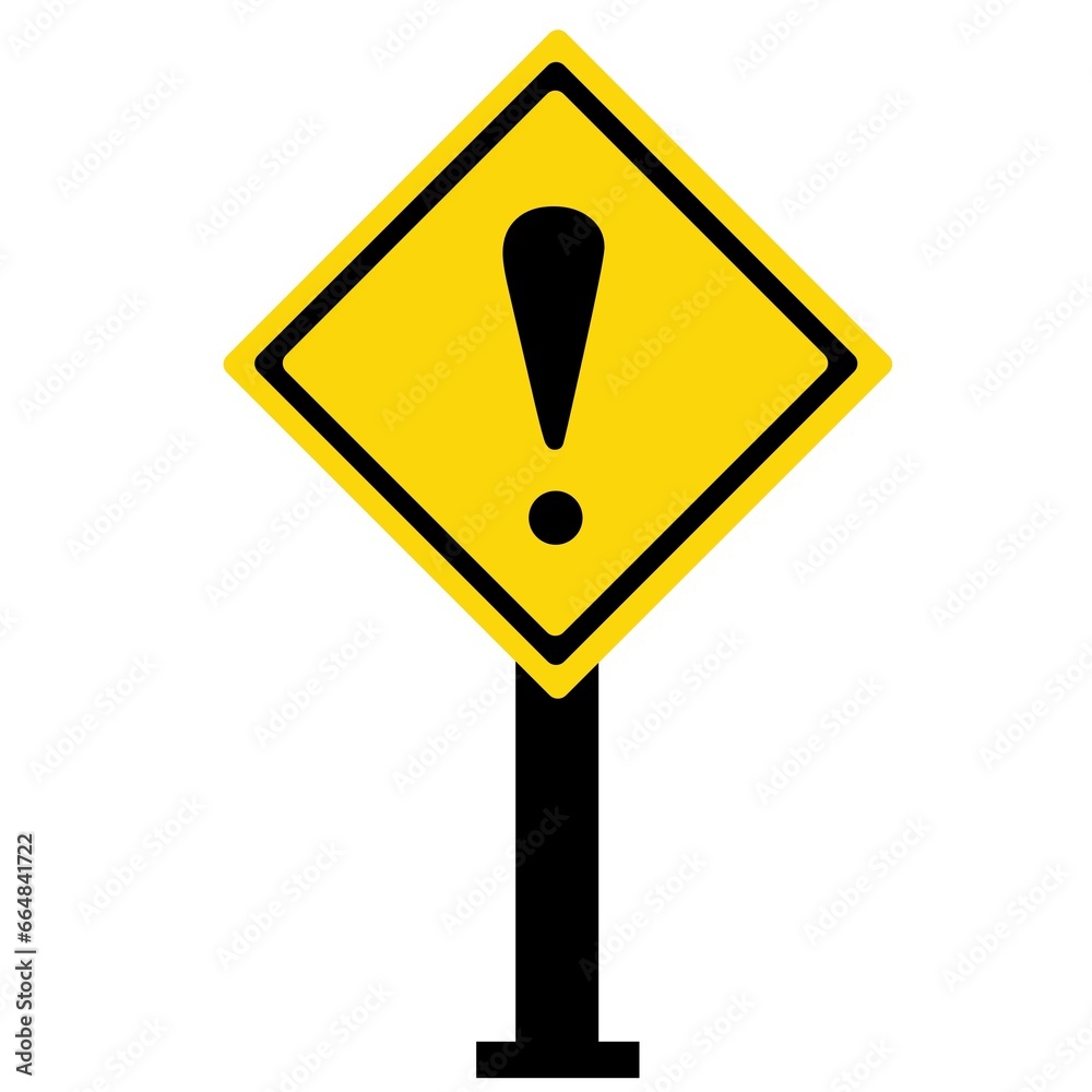 Yellow board or highway sign caution with exclamation mark Yellow board or highway sign caution with exclamation mark
