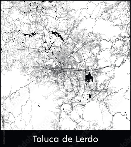 Toluca de Lerdo Minimal City Map (Mexico, North America) black white vector illustration