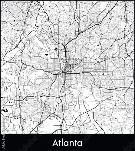 Atlanta Minimal City Map (United States, North America) black white vector illustration
