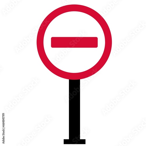 Round highway warning sign with pole prohibited stopping