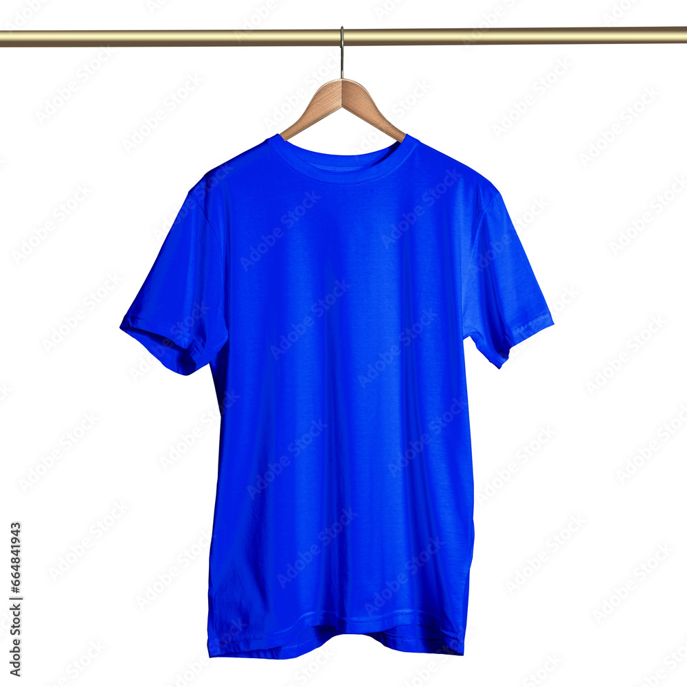 Make your design process faster and more beautiful with this Front View Classical T Shirt on Hanger Mockup In Vibrant Blue Color On Hanger..