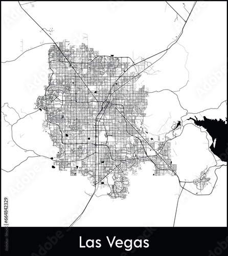 Las Vegas Minimal City Map (United States, North America) black white vector illustration