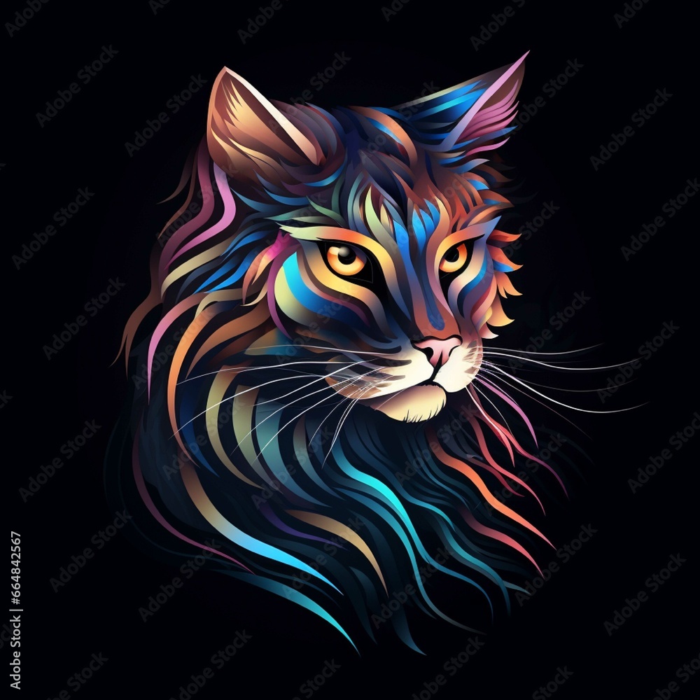 Portrait of a cat. Vector illustration on a dark background Portrait of a cat. Vector illustration on a dark background