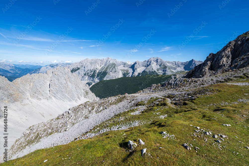 View to Karwendelgebirge or the gate to karwendel above Innsbruck in Tyrol, austria in summer