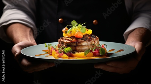 Chef with Pork Dish - Light and Tasty Gourmet Cuisine