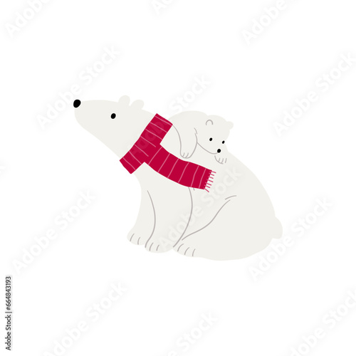 Cute Cartoon Hand drawn cute animal bears. Mom and Baby Bear animals. Baby shower bear - vector print for kids
