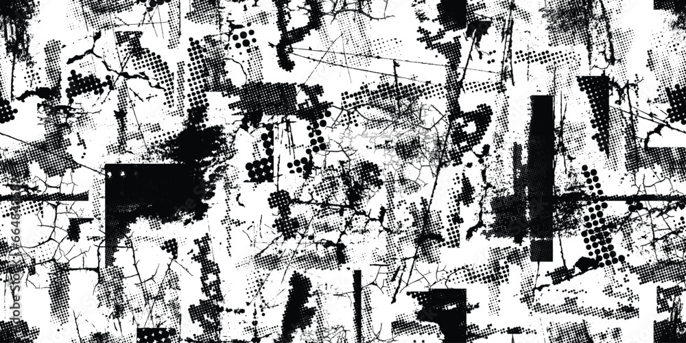 Glitch distorted grungy abstract pattern . Halftone dots seamless pattern texture. Grange shapes .Grunge textured . Vector shapes with half tone dots .Screen print endless pattern texture Glitch distorted grungy abstract pattern . Halftone dots seamless pattern texture. Grange shapes .Grunge textured . Vector shapes with half tone dots .Screen print endless pattern texture