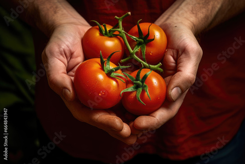 Hands holding fresh tomatoes close up