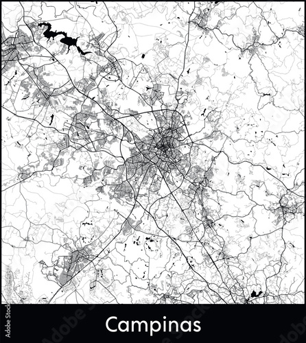 Campinas Minimal City Map (Brazil, South America) black white vector illustration
