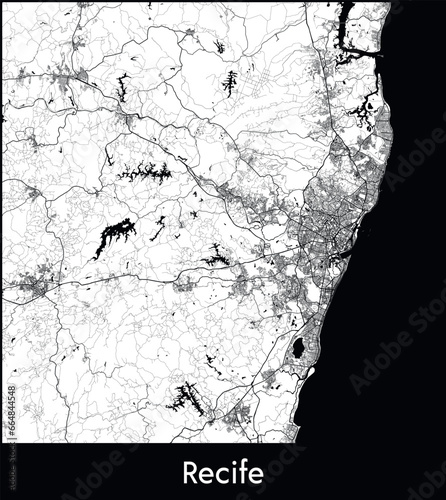 Recife Minimal City Map (Brazil, South America) black white vector illustration