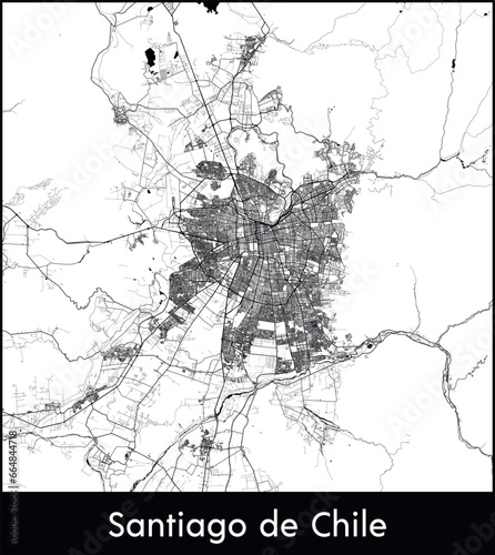 Santiago de Chile Minimal City Map (Chile, South America) black white vector illustration