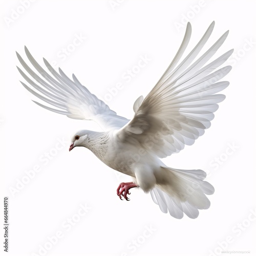White Dove in Flight on White Background - Classic Style