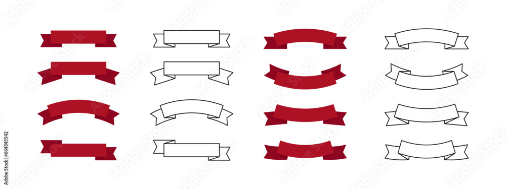 Ribbons and banner signs. Flat and linear ribbons. Vector scalable graphics