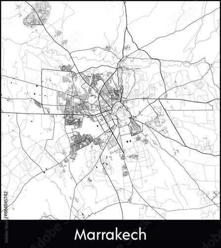Marrakech Minimal City Map (Morocco, Africa) black white vector illustration