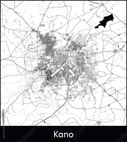 Kano Minimal City Map (Nigeria, Africa) black white vector illustration