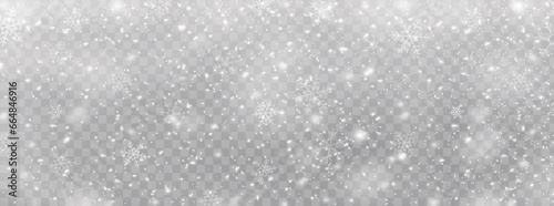 Snowfall background. Realistic falling snow or snowflakes. Isolated on transparent background - stock vector. photo
