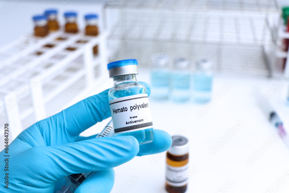 Hemato polyvalent, Snake antivenoms in a vial, Serum for injection to prevent venom from snake bites Hemato polyvalent, Snake antivenoms in a vial, Serum for injection to prevent venom from snake bites