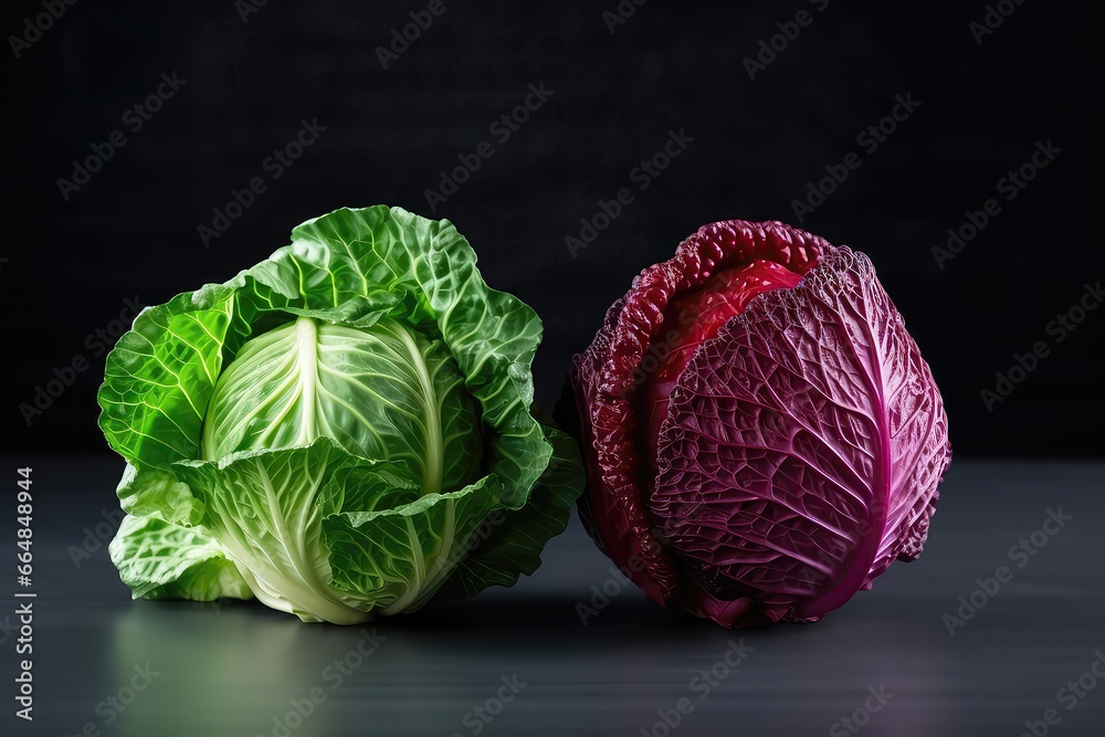 Obraz premium Close Up Of Green And Red Cabbage On Table