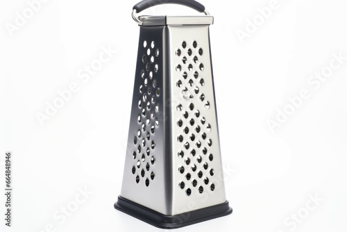 Metal grater isolated on white table. Work silver cook domestic tool. Generate Ai