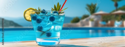 Banner with Blue Loguna cocktail. photo