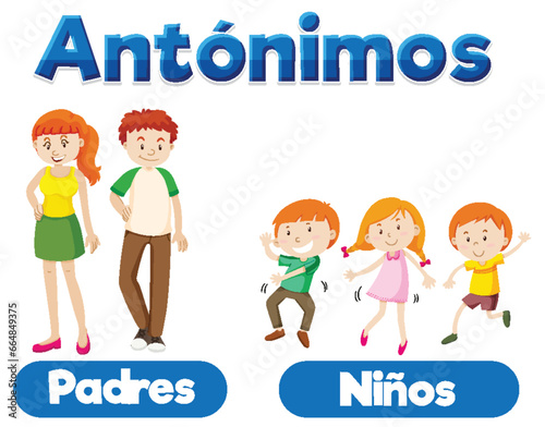 Antonym Word Card in Spanish for Parents and Children