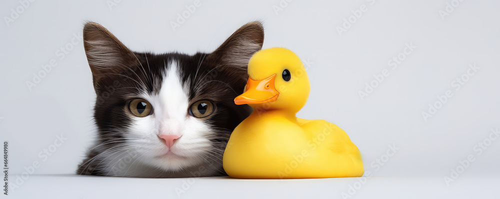 Fototapeta premium A Cat And A Rubber Duck