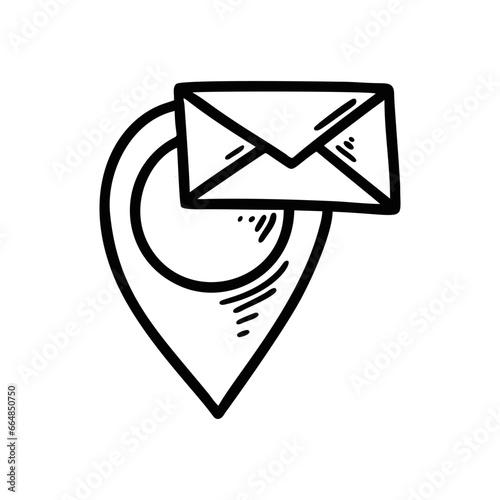 Free Download Doodle post office location icon. Hand drawn delivery map pin. Sketch mail marker. Letter receiving place - GFXLoad
