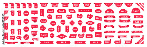 Set of Sale badges. Special offer or shopping discount label. Red price tags collection. Template banner shopping badges. Special offer, sale, discount, shop, black friday. Vector illustration.