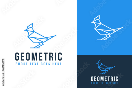 Geometric Triangle Low Poly Lark Bird Logo Branding Design Template