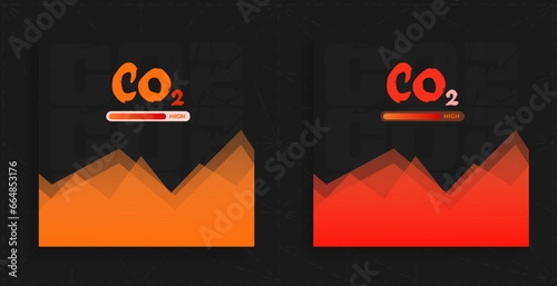 High levels of carbon dioxide pollution. Colorful vector illustration indicating air pollution and alarming situation. Dark themed.