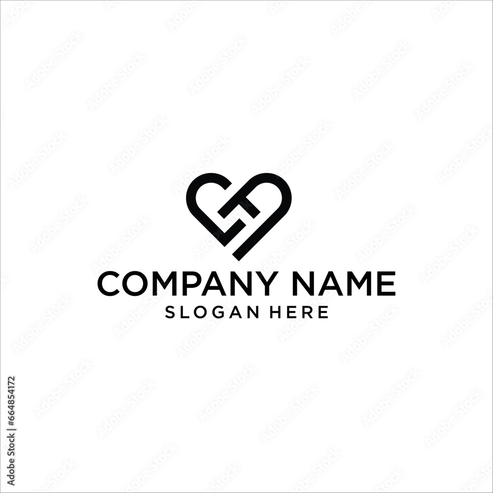 letter CA heart-shaped logo, vector stock