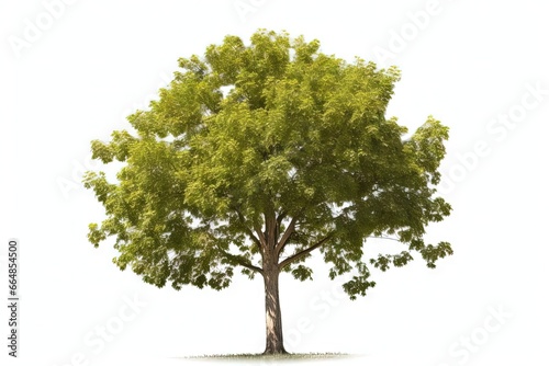 Lush green sycamore tree on white background