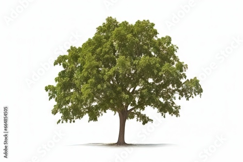 Deciduous walnut tree with small green leaves on white background