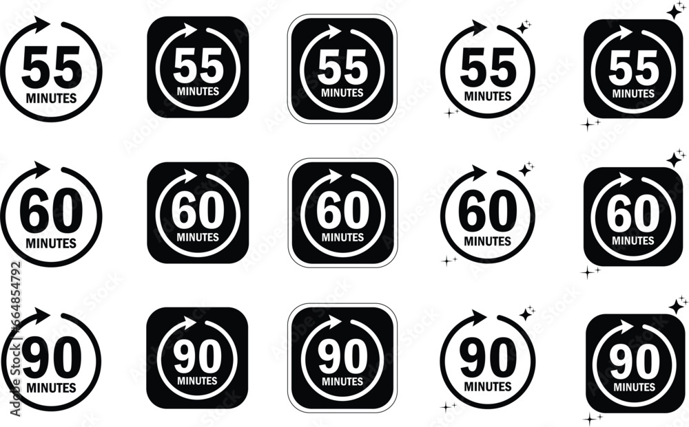 Set Of Every 55,60, 90 Minutes Icons Set Of Every 55,60, 90 Minutes Icons