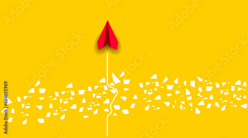 red plane is flying towards success, overcoming obstacles.Overcoming obstacles idea concept