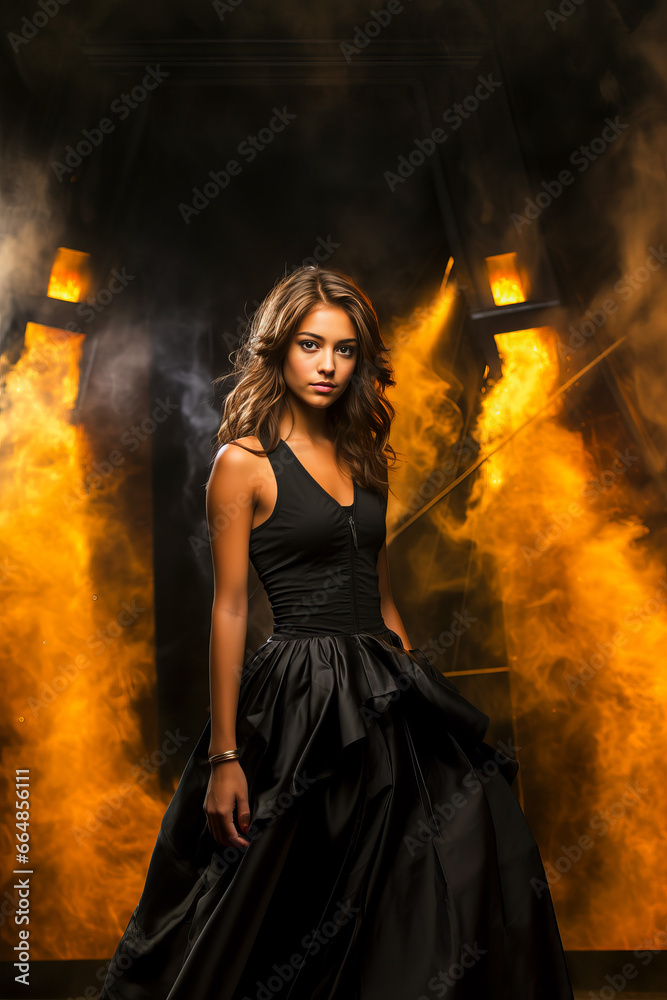 Young woman in short dress posing during a thunderstorm. Young woman in short dress posing during a thunderstorm.