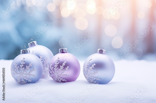 Christmas decorations ball on snow background.