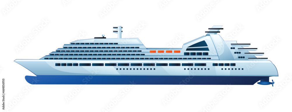 Sea cruise ship vector cartoon illustration isolated on white background