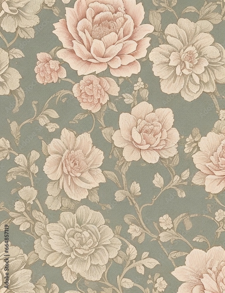 Fototapeta premium Vintage Wallpaper Floral Pattern of 18th Century 