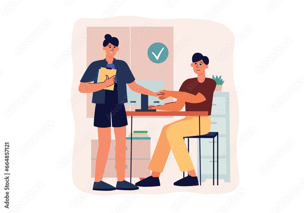 Deal concept with people scene in the flat cartoon design. Business partners conclude an agreement on profitable cooperation. Vector illustration.