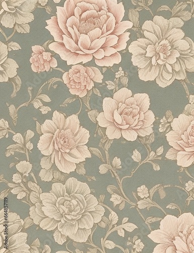 Vintage Wallpaper Floral Pattern of 18th Century 