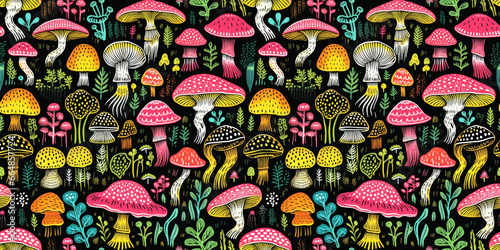 Mushrooms seamless pattern tile background wallpaper - good for tapestry, cloth, fabric printing